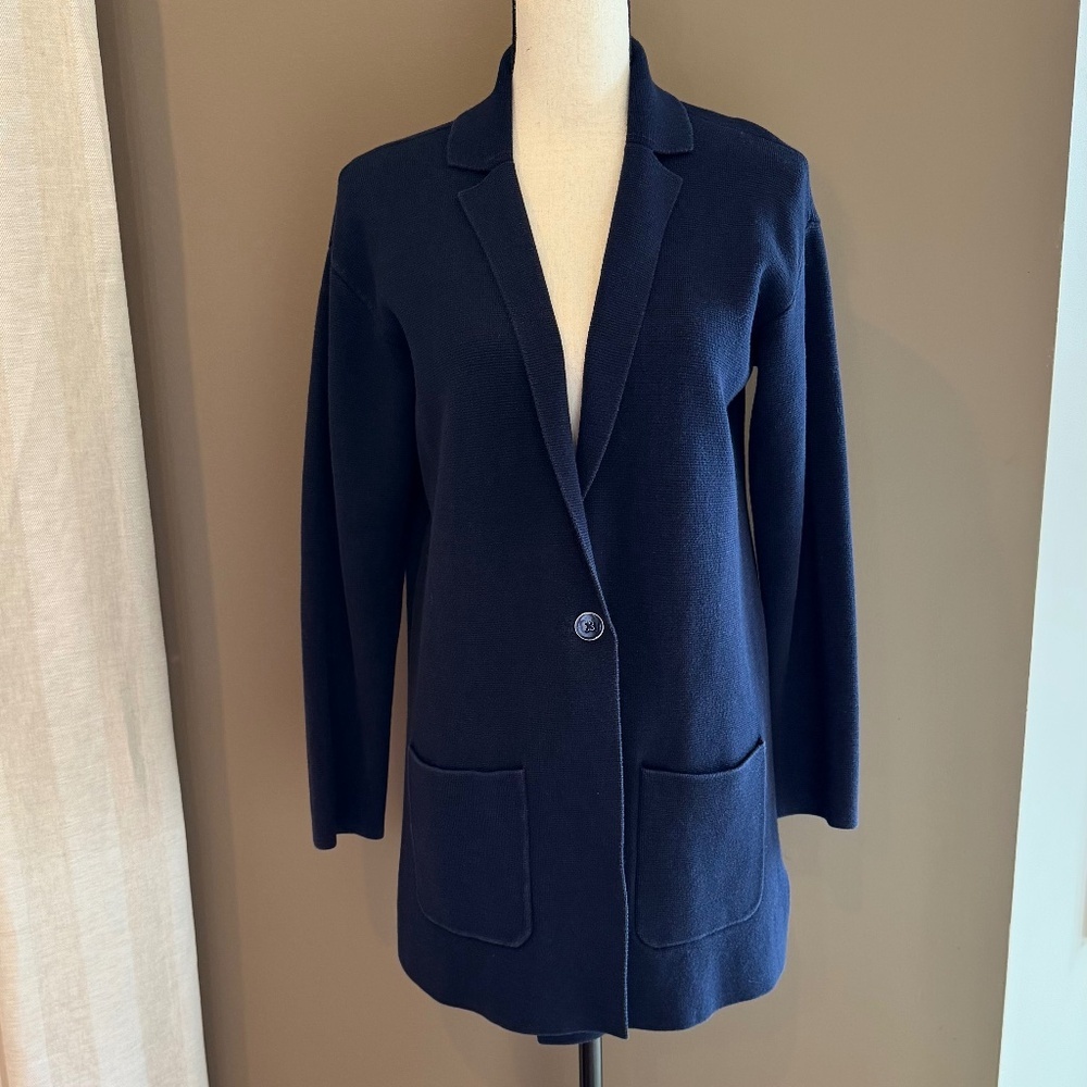 Talbots Navy Blue Sweater Blazer Knit Jacket, Size Medium